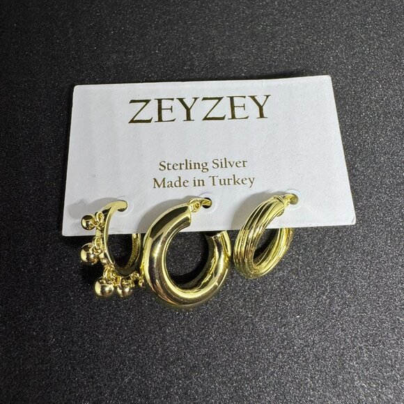 ZeyZey Set of 3 Sterling Silver Decorative Hoops - Picture 1 of 11